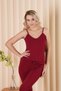 Fashion Leaf Women's Burgundy Color Pajamas Set with Rope Straps and Leggings with Lace Detail 212 - 3