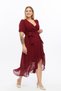 Apsen Women's 4495/130 Double-Breasted Collar Belted Flounce Detailed Plus Size Burgundy Chiffon Dress - 6