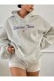 Women's Gray Leisure Time Printed Hooded Hoodie Sweatshirt - 2