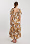 فستان طويل منقوش بأكمام بالون - 5