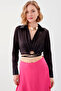 Crop Satin Blouse with Waist Detail - 4