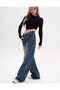 Musiala Dark Blue Baggy Buckle Detailed Loose Fitting Wide Leg Casual Baggy Jean Jeans Loose Women's Pants - 4