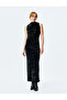Drape Detail Slim Fit Sleeveless Long Velvet Dress - 3