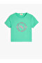 Slogan Print Crew Neck Short Sleeve Cotton Crop T-Shirt