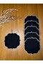 6 Pcs Black Gardenia Linen Silver Embroidery Embroidered Cocktail Presentation Napkin