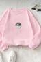 Women's Pink Crew Neck Disco Ball Hoodless Winter Sweat