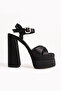 7-9900 Double Layer Platform High Thick Heeled Bridal/Evening Dress Shoes- Black Satin - 5