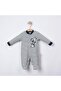 Panda Printed Striped Snap-On Baby Boy Jumpsuit with Triple Booties Gray Melange - 2