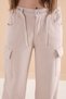 Cream Wide-Leg Waist Lace-Up Girls Cargo Pocket Jean Trousers 20133 - 2