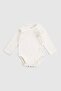 2-Piece Long Sleeve Adjustable Snap Fastener Organic Cotton Bodysuit Twig Ecru - 2