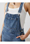 Indigo Square Collar Straight Strap Women's Jean Salopet - 3
