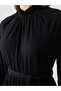 Lcw Modest Black Stand Collar Textured Women's Dress - 3