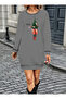 Women's Long Sleeve Crew Neck Print Short Viscose Two Thread Dress