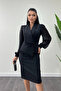 Double Breasted Neck Stone Detailed Dress - Black - 3