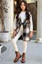 Girl's Plaid Print Vest Long Sleeve Combed Cotton Sweater White Tights Set - 6