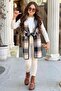 Girl's Plaid Print Vest Long Sleeve Combed Cotton Sweater White Tights Set - 5