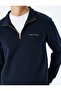 Long Sleeve Cotton Blended Slogan Embroidered Half Zip Sweatshirt - 5