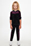 Black and Purple Girl's Velvet Set with Robe