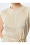 Belt Detail Crew Neck Sleeveless Pleated Blouse - 5