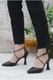 Feles 18-444 cross strap stone embellished evening women's high heel stiletto shoes black - 3