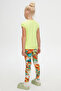 Neon Yellow Basic Girl's Crew Neck Watermelon Sleeve T-Shirt - 4