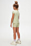 Light Green Basic Girl's Crew Neck Watermelon Sleeve T-Shirt - 4