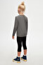 Dark Gray Basic Unisex Children's Seasonal Crew Neck Long Sleeve T-Shirt - 4