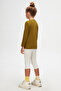 Olive Green Basic Unisex Kids Seasonal Crew Neck Long Sleeve T-Shirt - 4