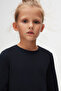 Dark Navy Blue Basic Unisex Children's Seasonal Crew Neck Long Sleeve T-Shirt - 6