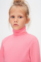 Candy Pink Basic Winter Full Turtleneck Long Sleeve Girl's T-Shirt - 3