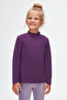 Purple Basic Winter Half Turtleneck Long Sleeve Girls' T-Shirt - 2