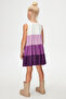 Ecru-Purple Layered Colorful Girls' Drawstring Strap Dress - 4