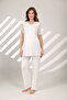 Ecru Shawl Collar Lace Detailed Maternity Pajamas Set with Dressing Gown - 7