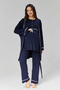 Women's Combed Cotton Maternity Morning Gown Short Sleeve Pajama Set Navy Blue - 6