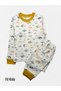 Boy's 100% Cotton White Mustard Color Moon Star Night Themed Long Sleeve Sleep Pajamas Set - 2