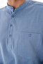 Hakim Collar Linen Shirt Half Button Hajj and Umrah - 2