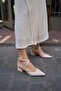 Beige Women's Cross Strap Classic Heeled Shoes - 2
