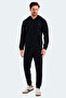 Keen in Men's Zippered Hooded Black Tracksuit Set with Pockets