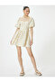 Balloon Sleeve Floral Flared Dress Mini Size Heart Collar Textured