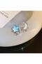 Blue Mother-of-Pearl Embellished Crescent Moon and Star Earrings - 2