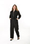 Women's Plus Size Black Front Zipper Back Waist Elastic And Belt Detailed Pocket Jumpsuit 65N37469 - 4
