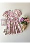 Pink Pastel Flower Patterned Flared Watermelon Sleeve Girl's Dress