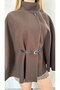 Women's Brown Judge Collar Belted Stamp Poncho 15732 - 7