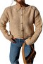 Women's Beige Gold Gold Buttoned Crew Neck Teddy Cardigan - 5