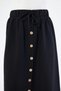 Apsen women's decorative button elastic waist lace-up detail linen black skirt 2191-80 - 7