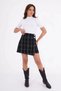 Apsen Women's Ornamental Button Detailed Zippered Black Tweed Fabric Mini Woven Skirt 2188-45 - 2