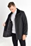 Men's Smoked Wool Blended Stamp Fur Detailed Collar Comfortable Fit Coat