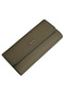 Khaki Green 100% Genuine Leather Stitching Detailed Hidden Magnet Cover Special Design Women's Wallet Portfolio