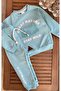 Mint Green Embossed Printed Non Raster Seasonal Cotton Boy's Tracksuit Suit