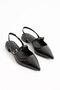 Icon of Elegance Women's Black Shiny Pointed Toe Buckle Comfortable and Modern Heeled Ballerina Shoes - 6